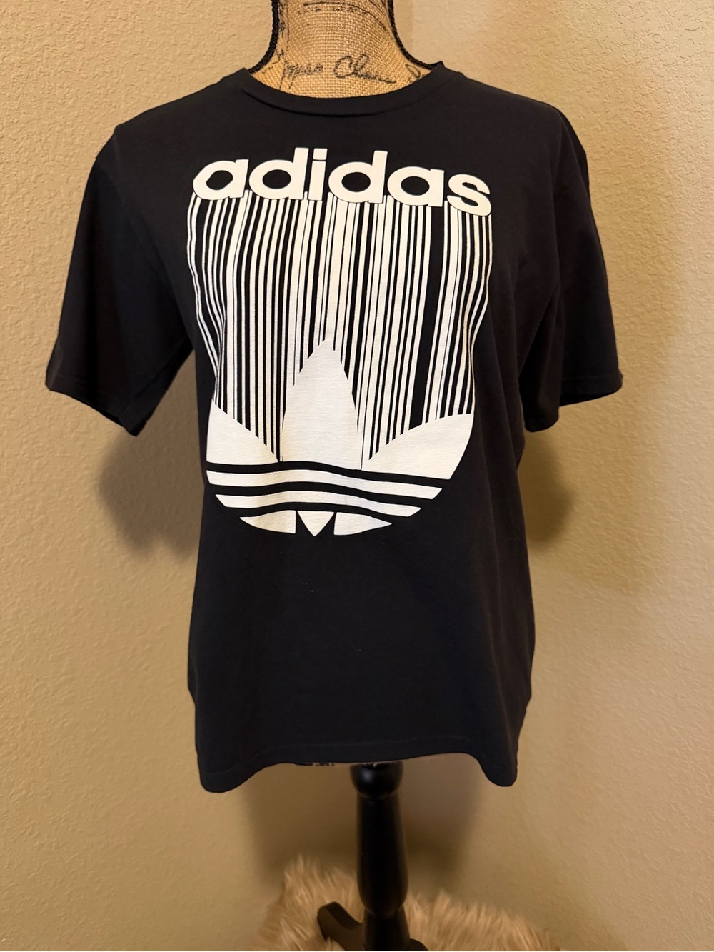 adidas Black Short Sleeve Tee with White Trefoil Barcode Graphic